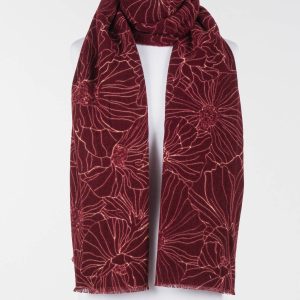 Stola Donna in Pile Bordeaux Fantasia Fiori