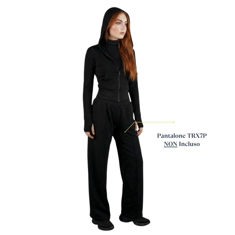 TRX7G Malu: Giacca Elegance in Cotone Garzato con Cappuccio e Zip - immagine 2