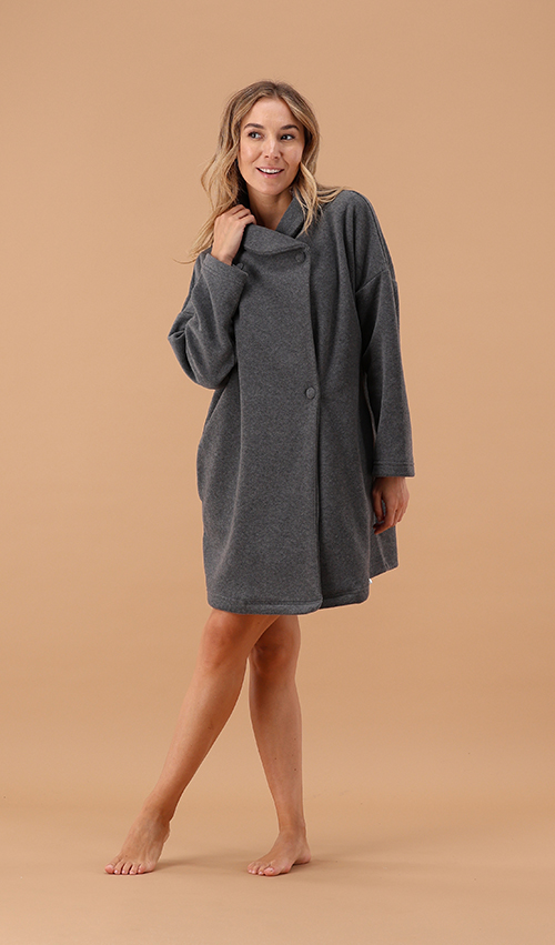 Vestaglia in Pile Asimmetrica con Bottone