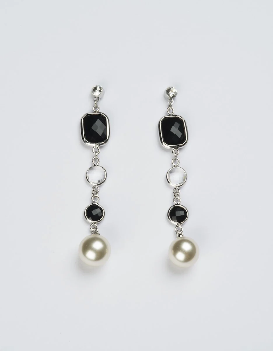 Orecchini Pendenti con Perla e Cristalli