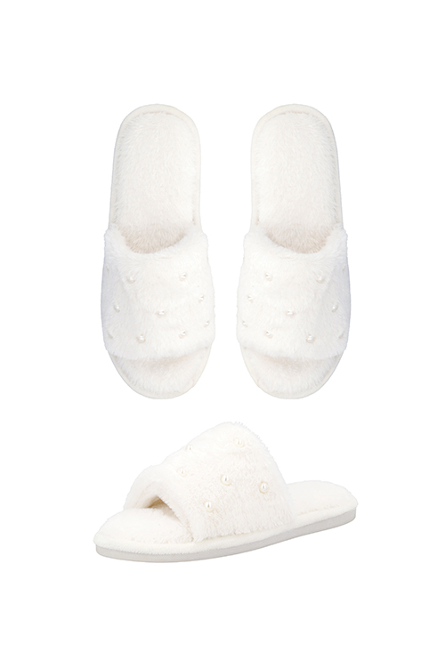 Pantofole in Pelliccia con Dettaglio Perle Maryplaid