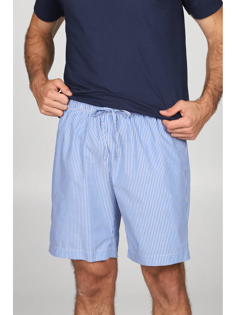 Pigiama corto a serafino in jersey e popeline di puro cotone con il pantaloncino a righe - immagine 4