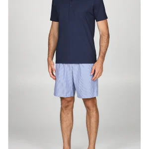 Pigiama corto a serafino in jersey e popeline di puro cotone con il pantaloncino a righe