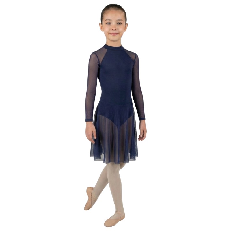 Abito a Maniche Lunghe con Gonna a Ginocchio in Rete – W7