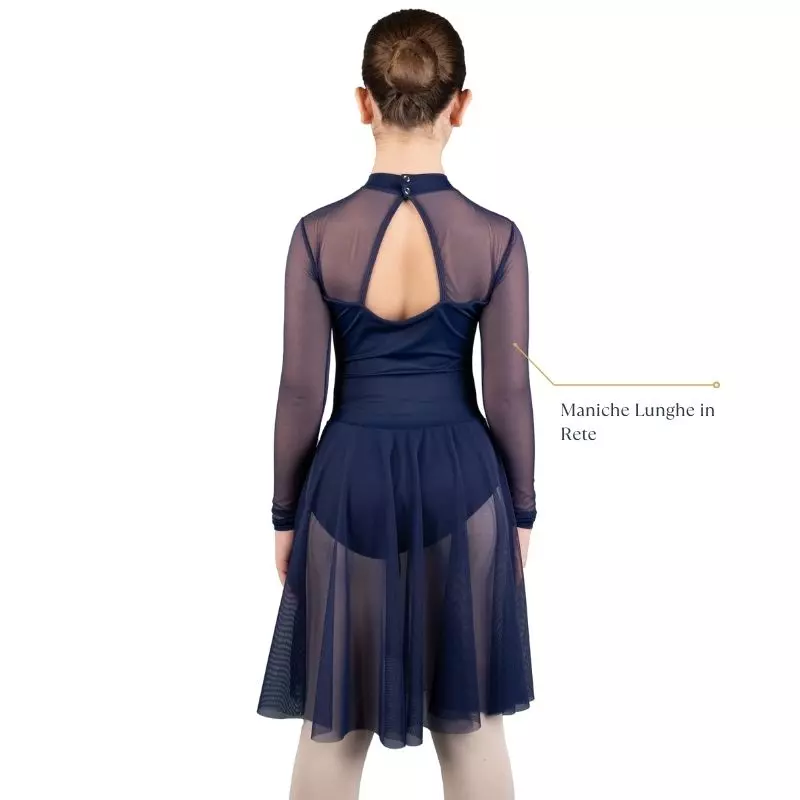 Abito a Maniche Lunghe con Gonna a Ginocchio in Rete – W7 - immagine 3